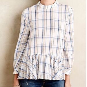 Anthropologie Peplum Plaid Top